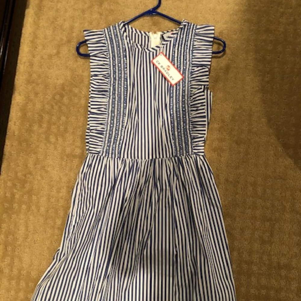 CK Bradley Blue and White Ruffle Dress NWT